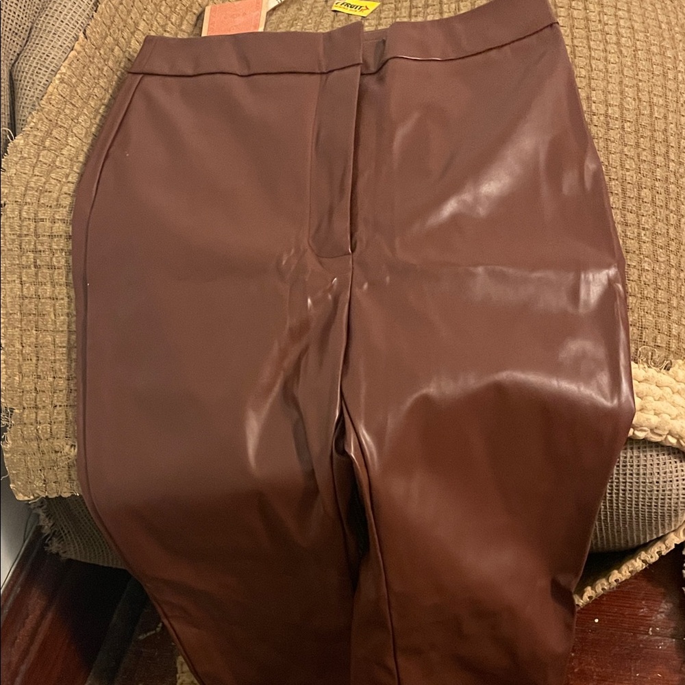 SHEIN Brown Faux Leather Pants